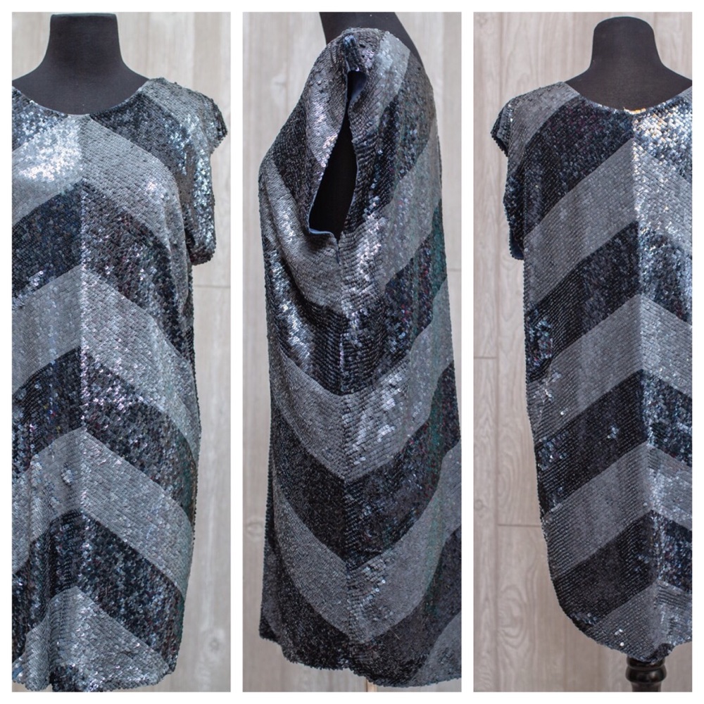 HH Haute Hippie Chevron Sequin Silk shift L - Picture 2 of 8